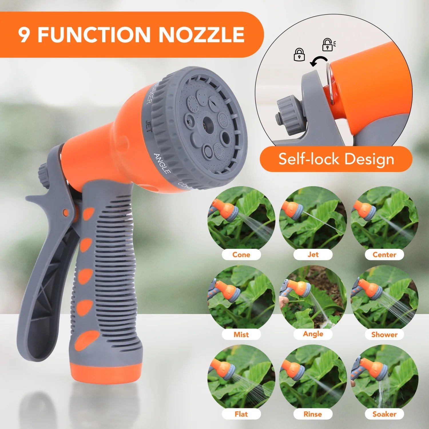 65ft/100ft Retractable Garden Hose Reel, 1/2" ID Automatic Rewind Water Hose, Wall Mounted Hose Reel with 9-Pattern Nozzle, Any Length Lock & 180° Swivel Bracket for  Yard, Car Wash, Gardening, Pet Wash, Deck