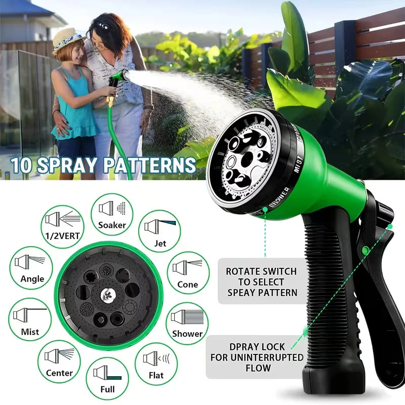 Upgraded Version of 100 Foot Non Retractable Garden Hose, Equipped with 10 Spray Mode Nozzles, lightweight and Flexible, anti Winding, with 3/4 inch Brass Joint, Explosion-Proof and Durable, Suitable for Outdoor Courtyards, L