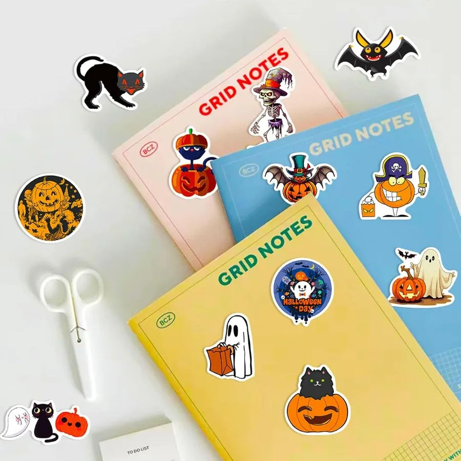 100Pcs Halloween Pumpkin Theme Stickers Bulk Vinyl Waterproof Halloween Holiday Party Decorations for Teens Adults Perfect for