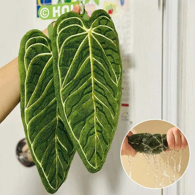 Ultra-Absorbent Plant Towels Quick-Dry Hand Towel Bathroom Kitchen Towel Tropical Leaf Design Hand/Thumb Towel with Hanging Loop