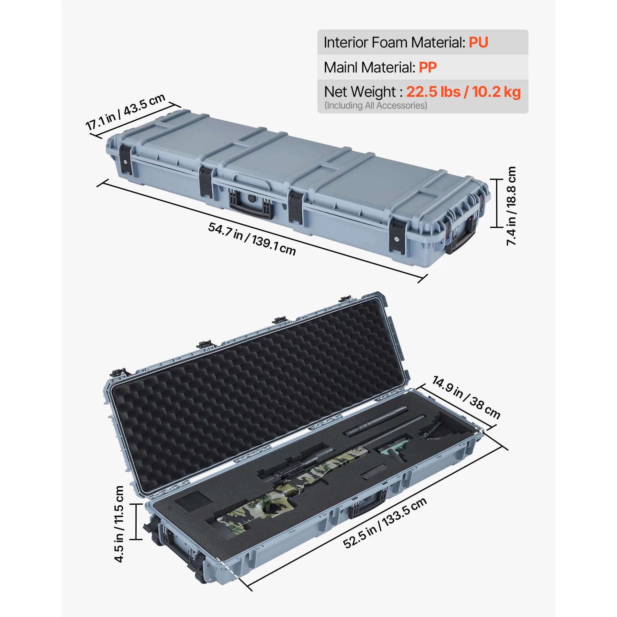 SucceBuy Hard Rifle Case Lockable Rifle Case with Pre-cut Foams Wheels IP67 Waterproof Pistol Storage Cases for Rifles Shotguns