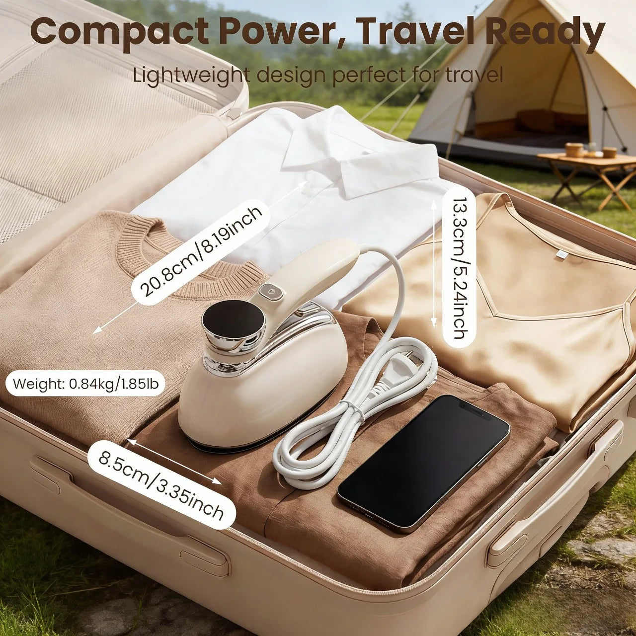 1200W Portable Travel Steamer Iron for Clothes with LCD Display ，5 modes, 2-In-1 Dry Wet Steam 180° Foldable Mini Garment Steamer with 5.41oz Tank White