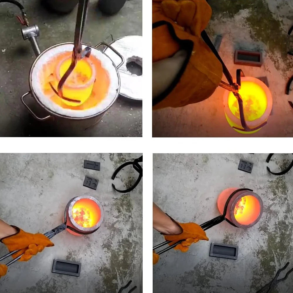 LSMIITTH 8KG/17.63LBS Double Forge Burners Melting Furnace Kit With 2 Tongs Home Casting Foundry Tool For Gold Silver Aluminum