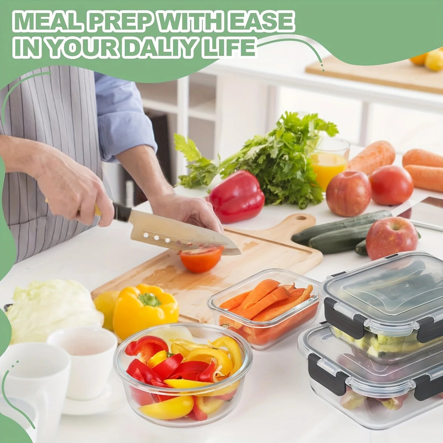 12pcs Glass Food Storage Containers with Lids, Meal Prep, Pantry Kitchen Storage Containers for Lunch, Leak Proof