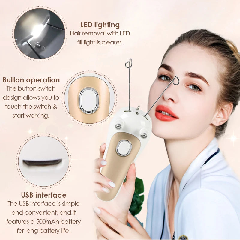 Electric Threading Epilator Women Painless Facial Body Hair Remover Cotton Thread Portable for Face Leg Arm Body Free Shipping