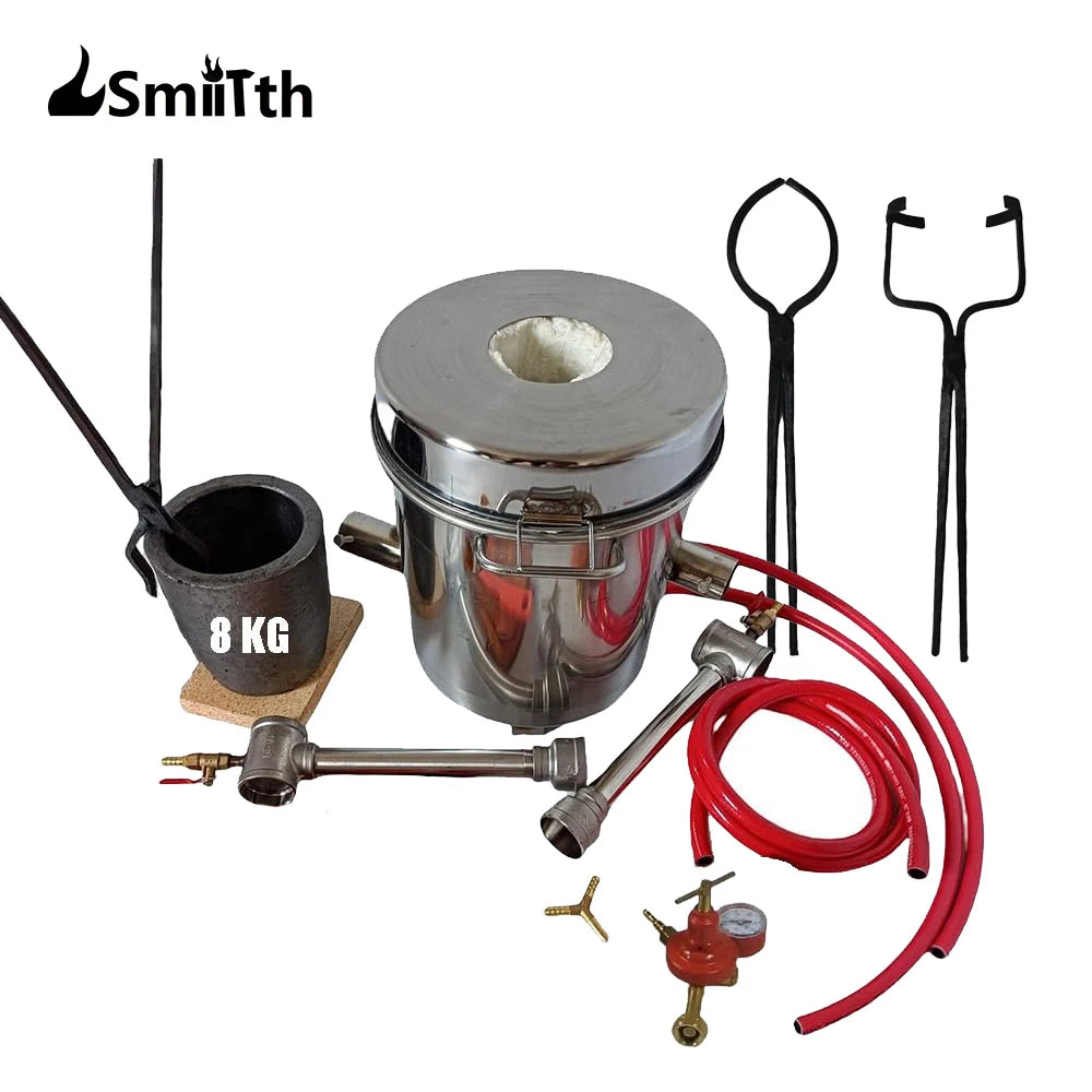 LSMIITTH 8KG/17.63LBS Double Forge Burners Melting Furnace Kit With 2 Tongs Home Casting Foundry Tool For Gold Silver Aluminum