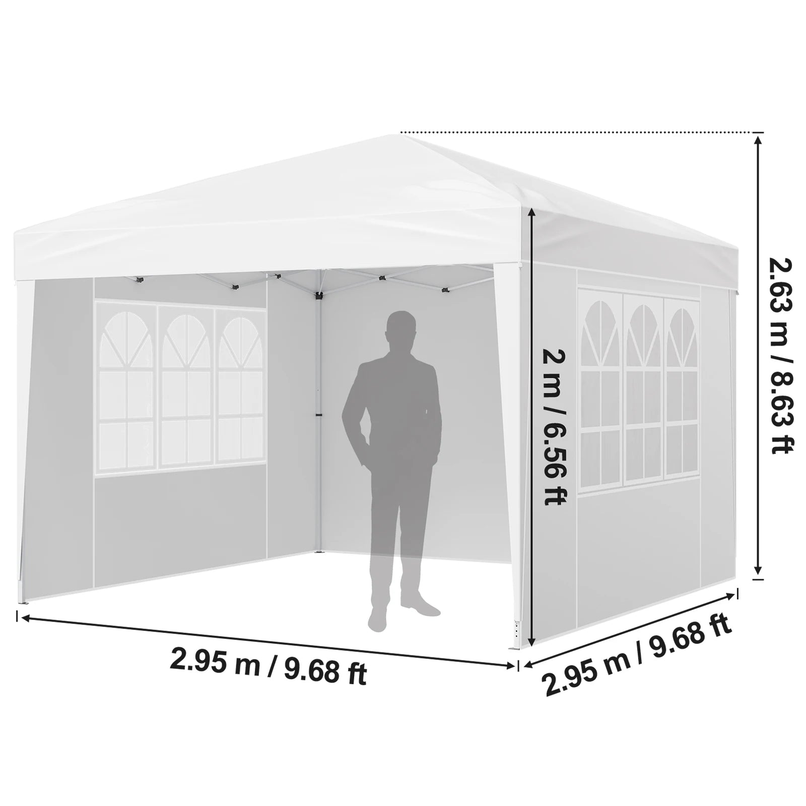 SucceBuy Pop Up Canopy 10x10FT Instant Canopy Portable Gazebo with 3 Sidewalls&2 Ventilated Windows Height Adjustable for Events