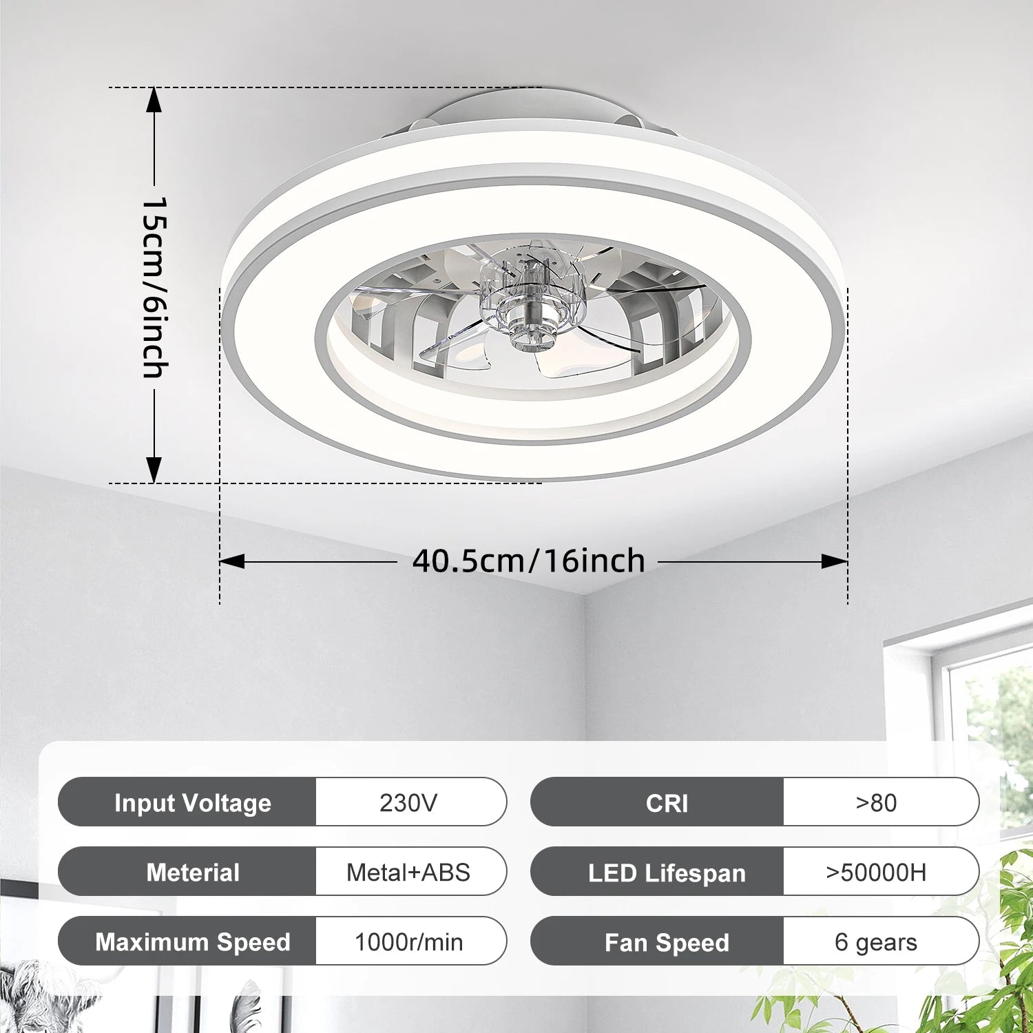 16 Inch Ceiling Fan LED Ceiling Fan Light with Remote Control Infinite Dimming 6 Levels of Wind Speed Living Room Bedroom Chandelier Fan