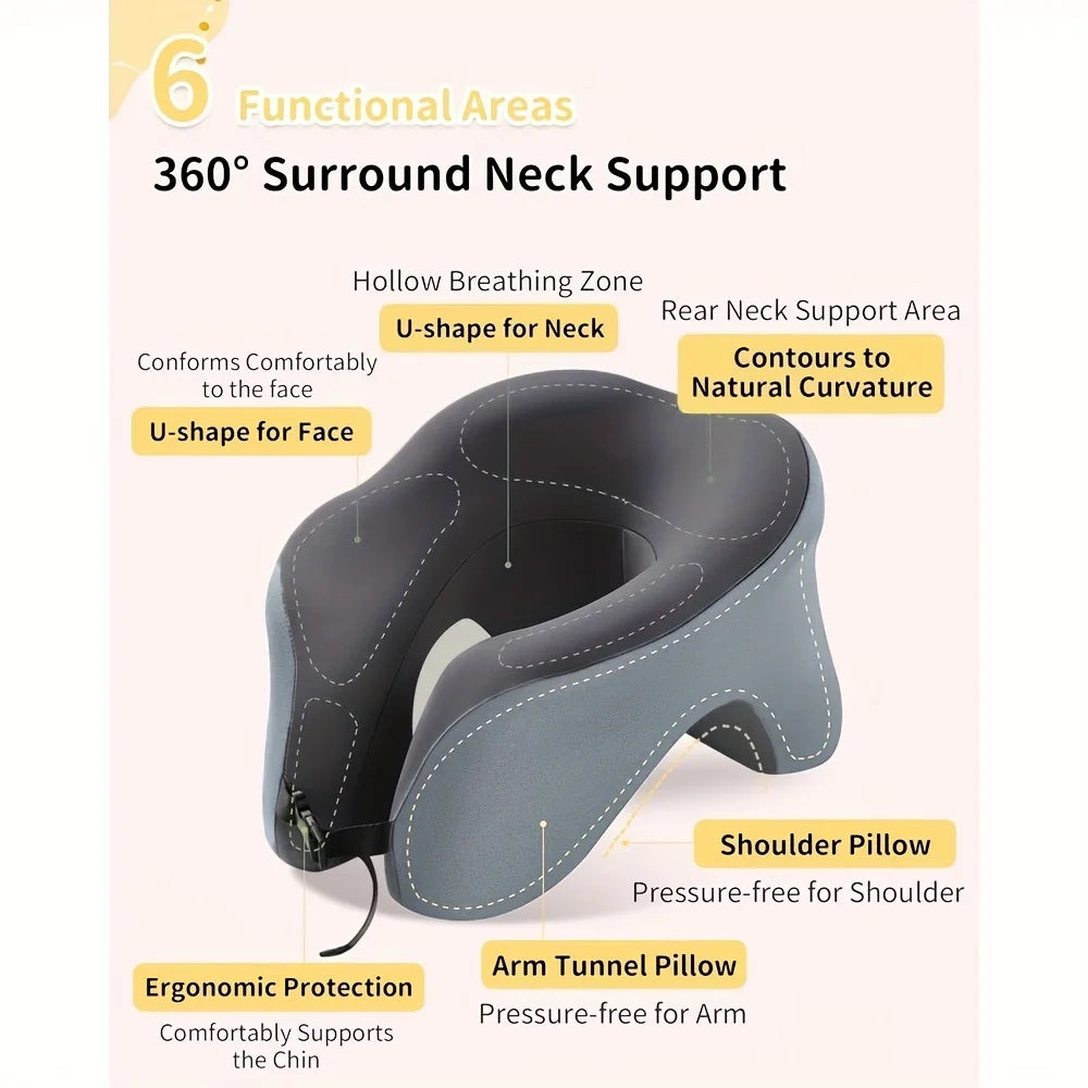1pc 360° Adjustable Travel Pillow | 2-in-1 Neck & Head Support, Ergonomic | Airplane, Home, Gaming, Office