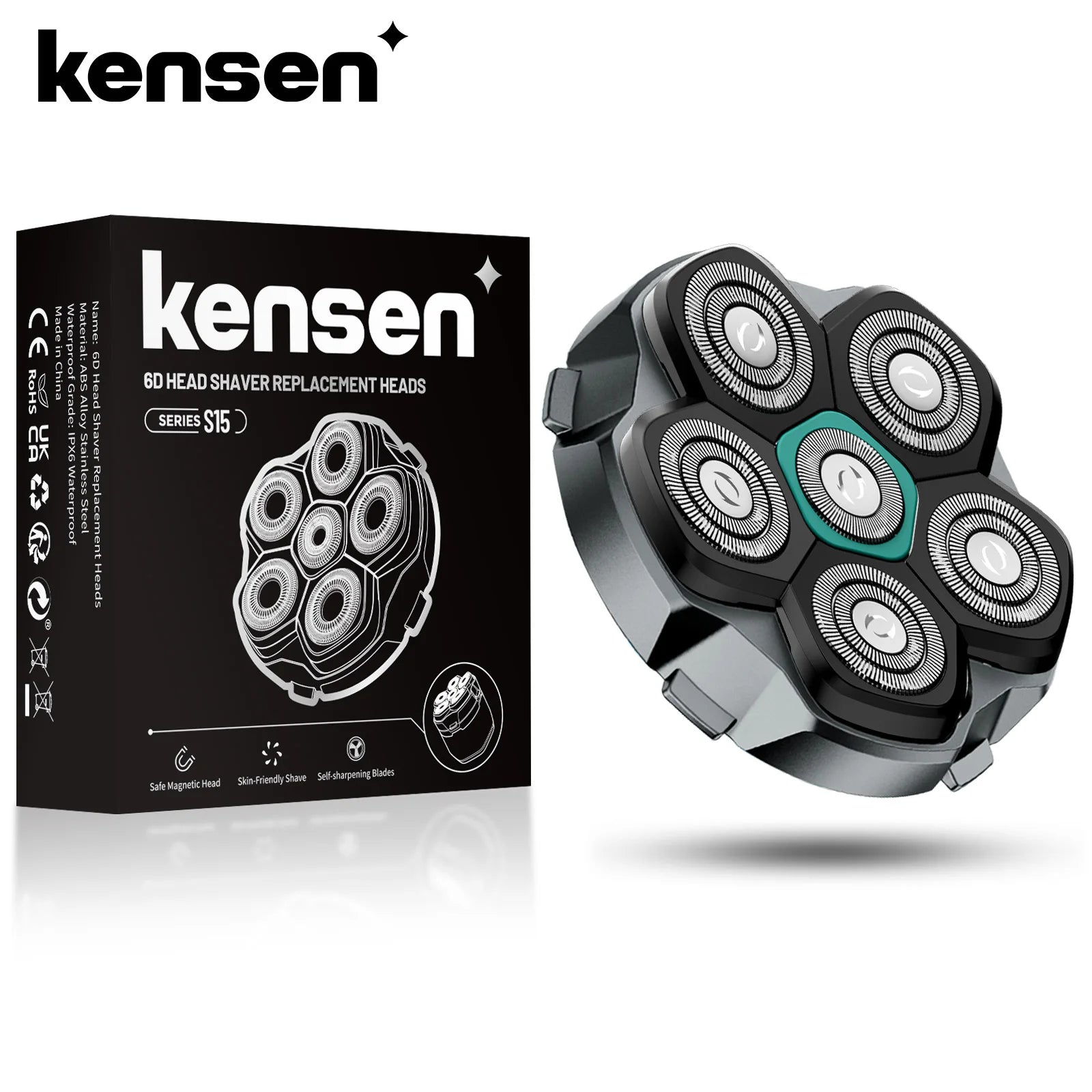 KENSEN Replaceable Blade for S15 Head Shaver 6D Magnetic Razor Head Waterproof Stainless Steel Razor Blade for FK-8750 Cutter
