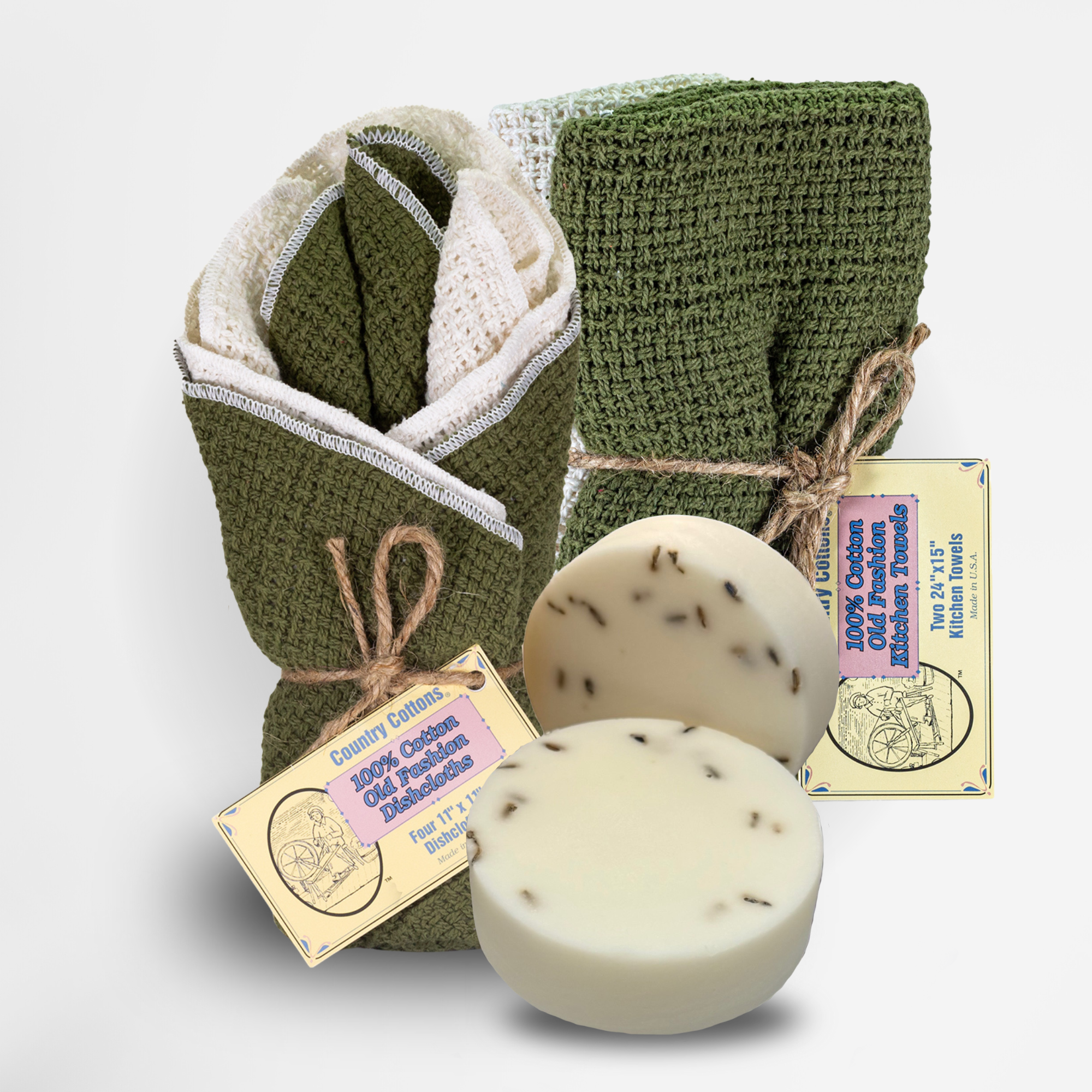 Starter Kit 100% Cotton Dishcloth 11" x 11" (4), Kitchen Towel 24" x 15" (2), Dish Soaps (1 Each Scent)