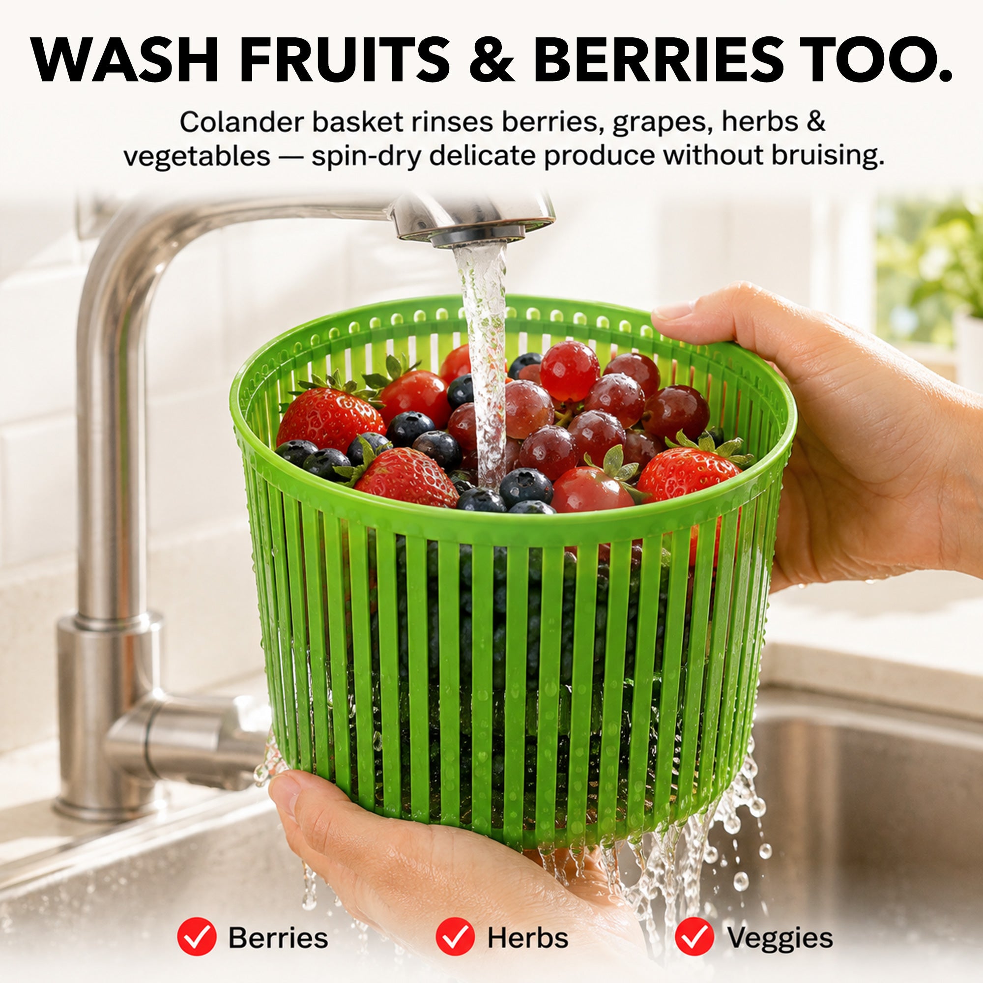 Cooler Kitchen Small Salad Spinner — Mini Lettuce Spinner and Dryer with Measuring Cup Bowl — Compact Veggie & Fruit Washer, Salad Dryer Spinner — Dishwasher Safe, BPA-Free