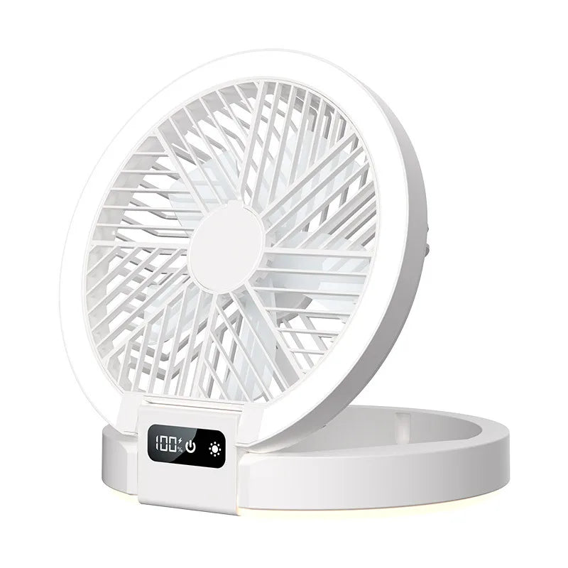 Foldable Desk Fan with Digital Display, 5 Speeds, Phone Stand, Night Light, Ultra-Thin Portable for Home Office Camping