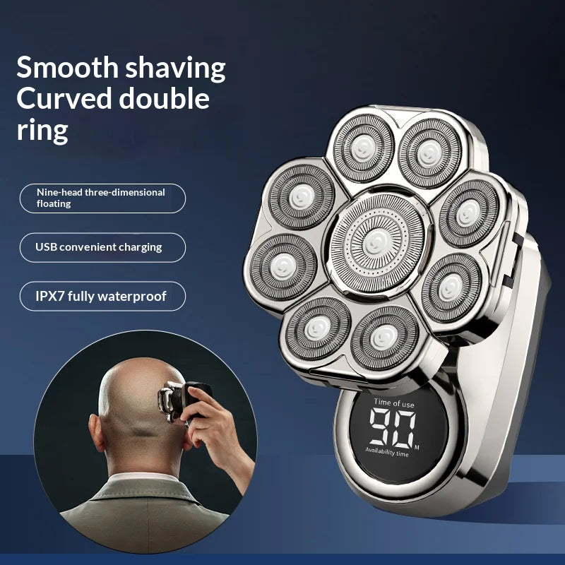 Multifunctional 9-Blade Floating Electric Shaver 6-in-1 Rechargeable Razor for Bald Head Beard Nose Ear & Facial Cleaning