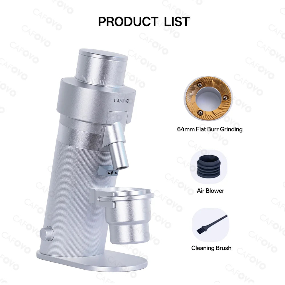CAFOVO G564FV Variable Speed Coffee Grinder 64mm Flat Burr Coffee Bean Miller 800-1600RPM Stepless for Espresso & Filter Coffee