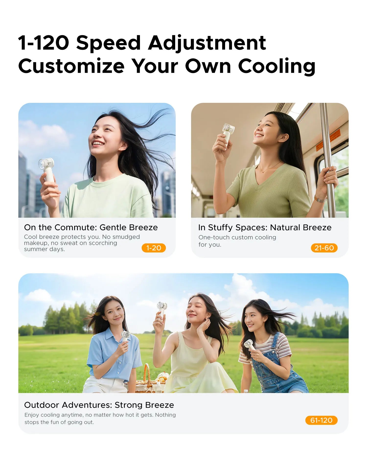 ORICO Portable High Speed Cooling Handheld Fan 3000mAh Rechargeable 120 Wind Speeds Adjustable Mini Foldable Air TEC Cooling