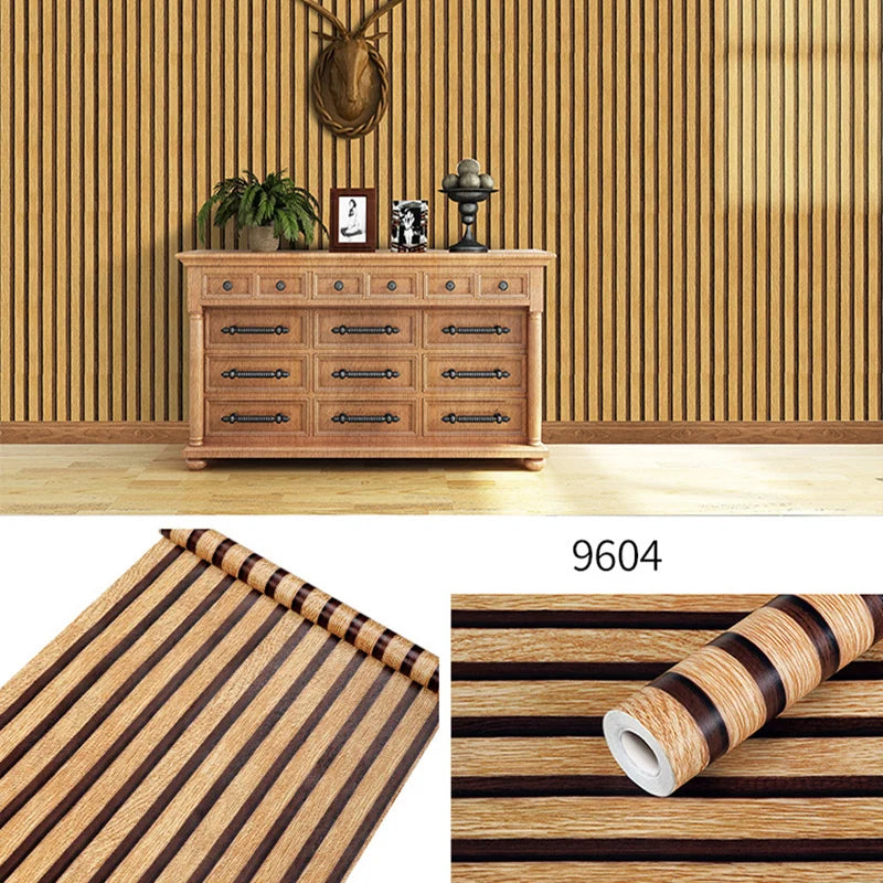 45CM PVC Wood Striped Self-Adhesive Wallpaper Background Wall Desk Cabinet Furniture Renovation Waterproof Sticker