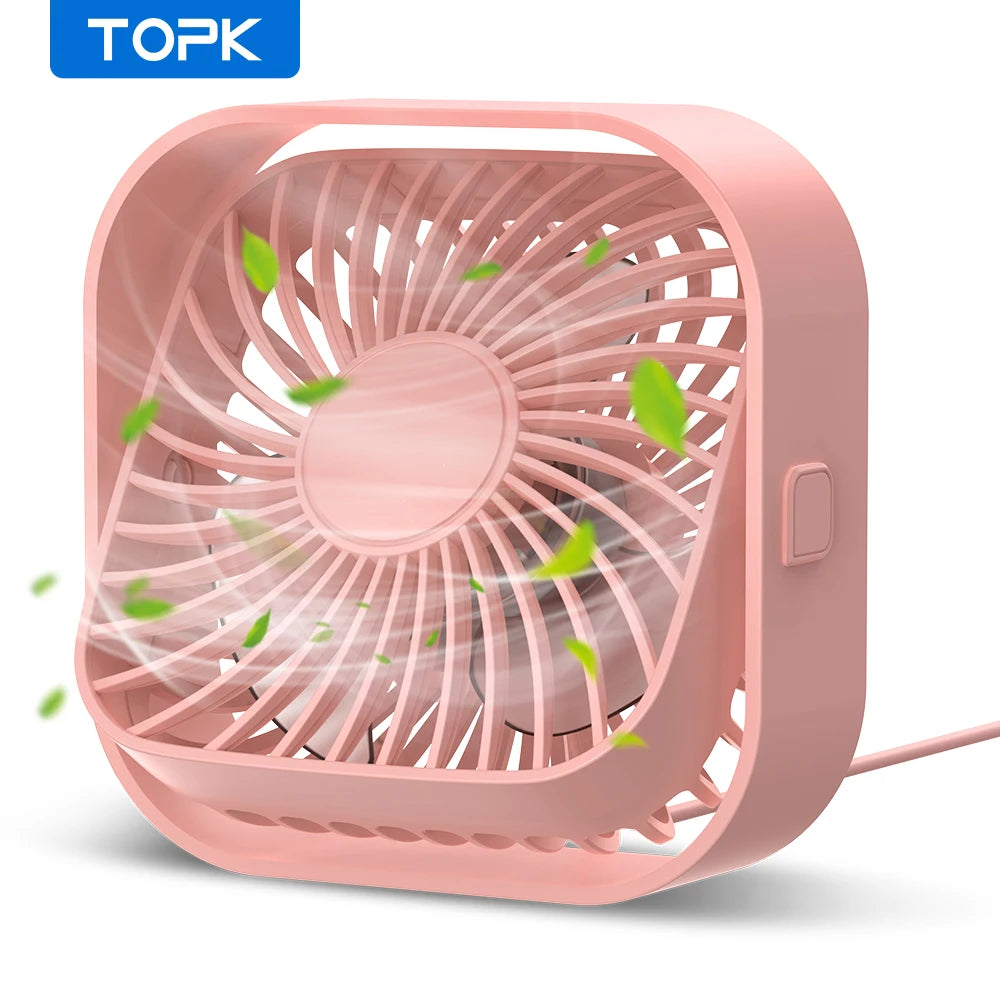TOPK Mini Portable Fan USB Desk Fan Table Strong Airflow &Quiet Operation 3 Speed Wind 360°Rotatable Standing fans for room Home
