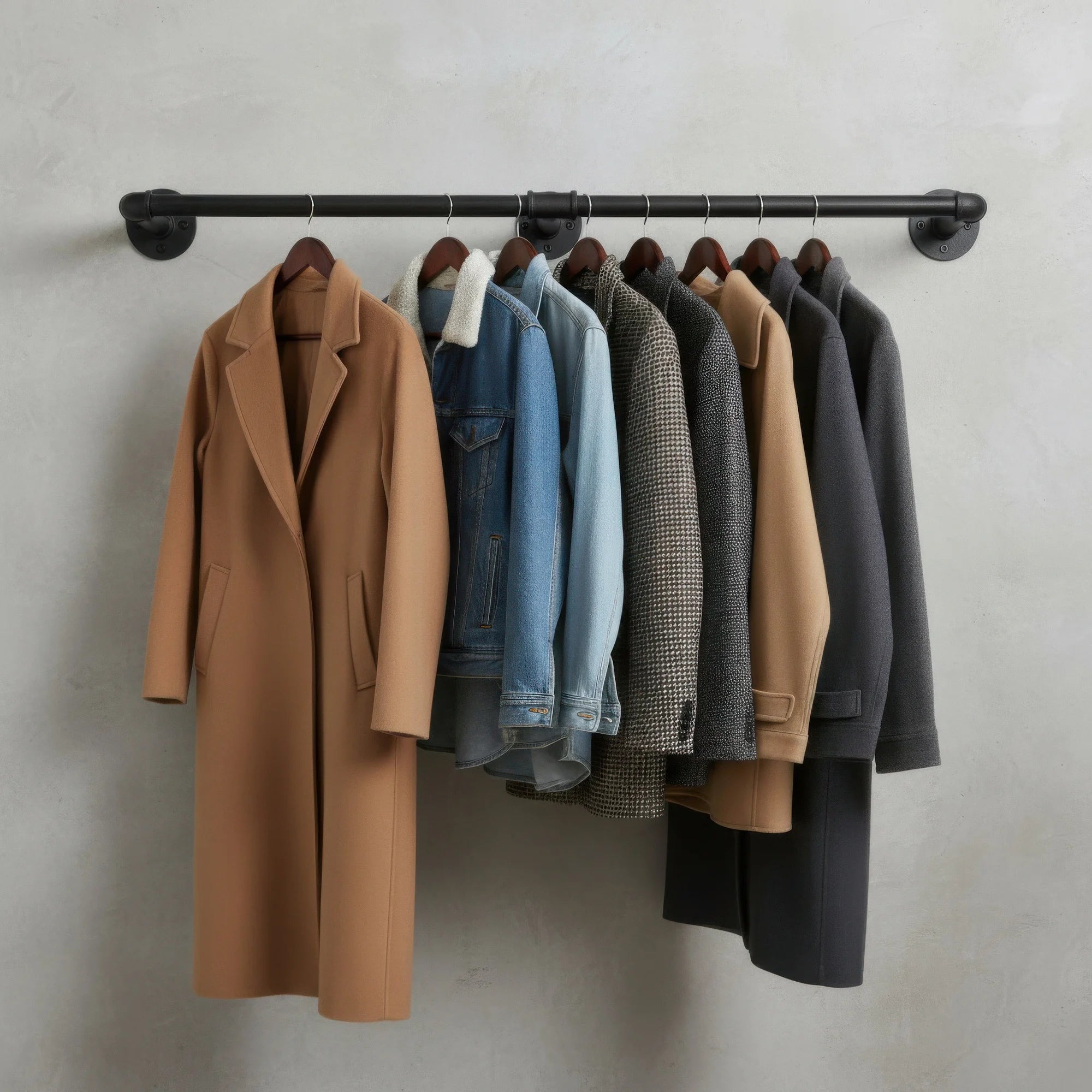 Industrial Pipe Clothes Rack, Heavy Duty Detachable Iron Garment Rack Wall Mounted, Rustic Saving Space Clothes Bar Hanging Rod