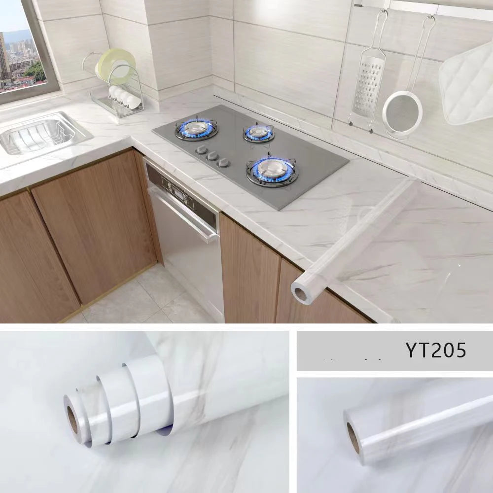 40cm Marble Kitchen Oil-Proof Film Stove Waterproof Self-Adhesive Wallpaper Countertop Bathroom Renovation Tile Wall Stickers