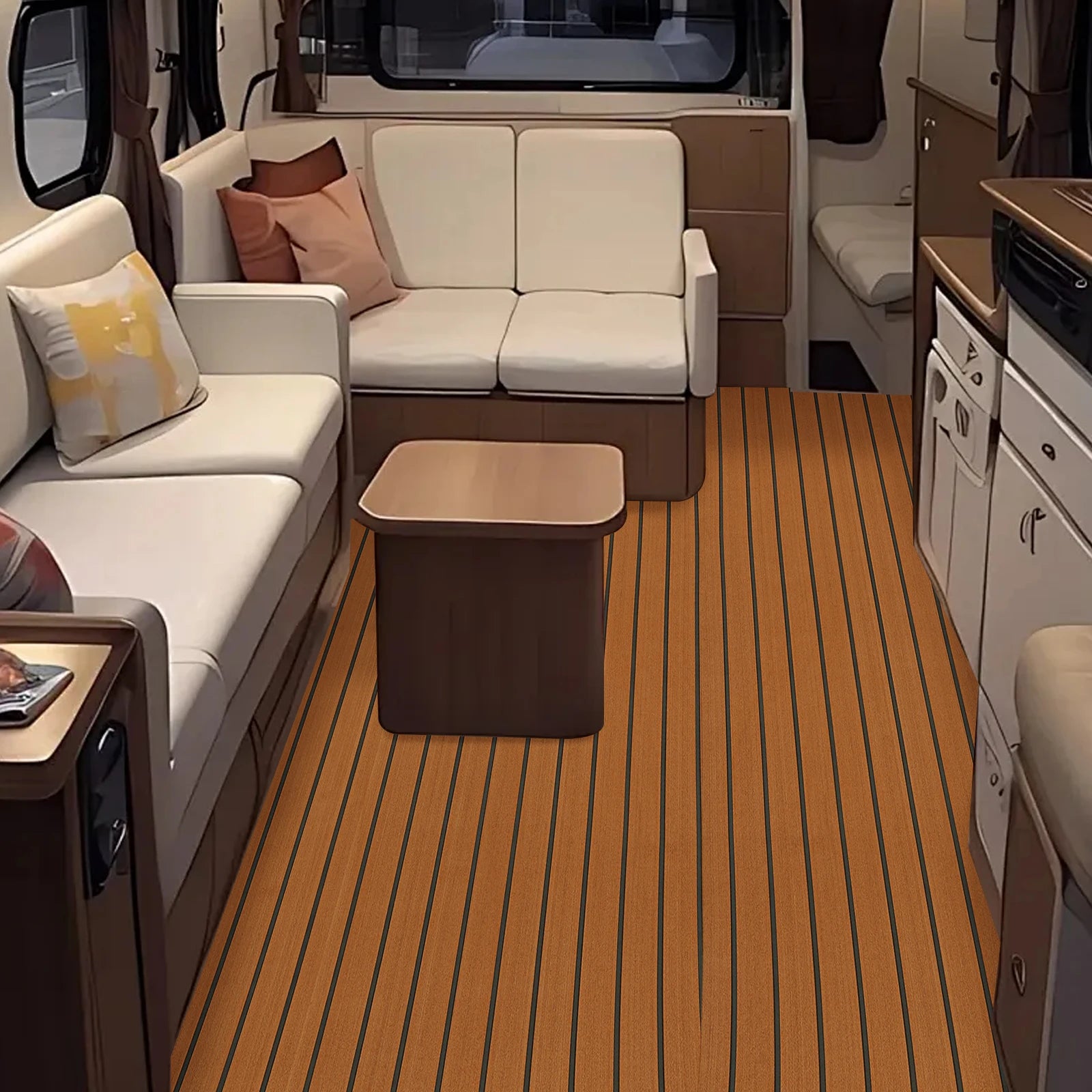 Self-Adhesive EVA Foam Floor Mat 90x240cm Faux Teak Waterproof Boat Decking RV Floor Pad 6mm Thick for Marine Caravan Home Gym