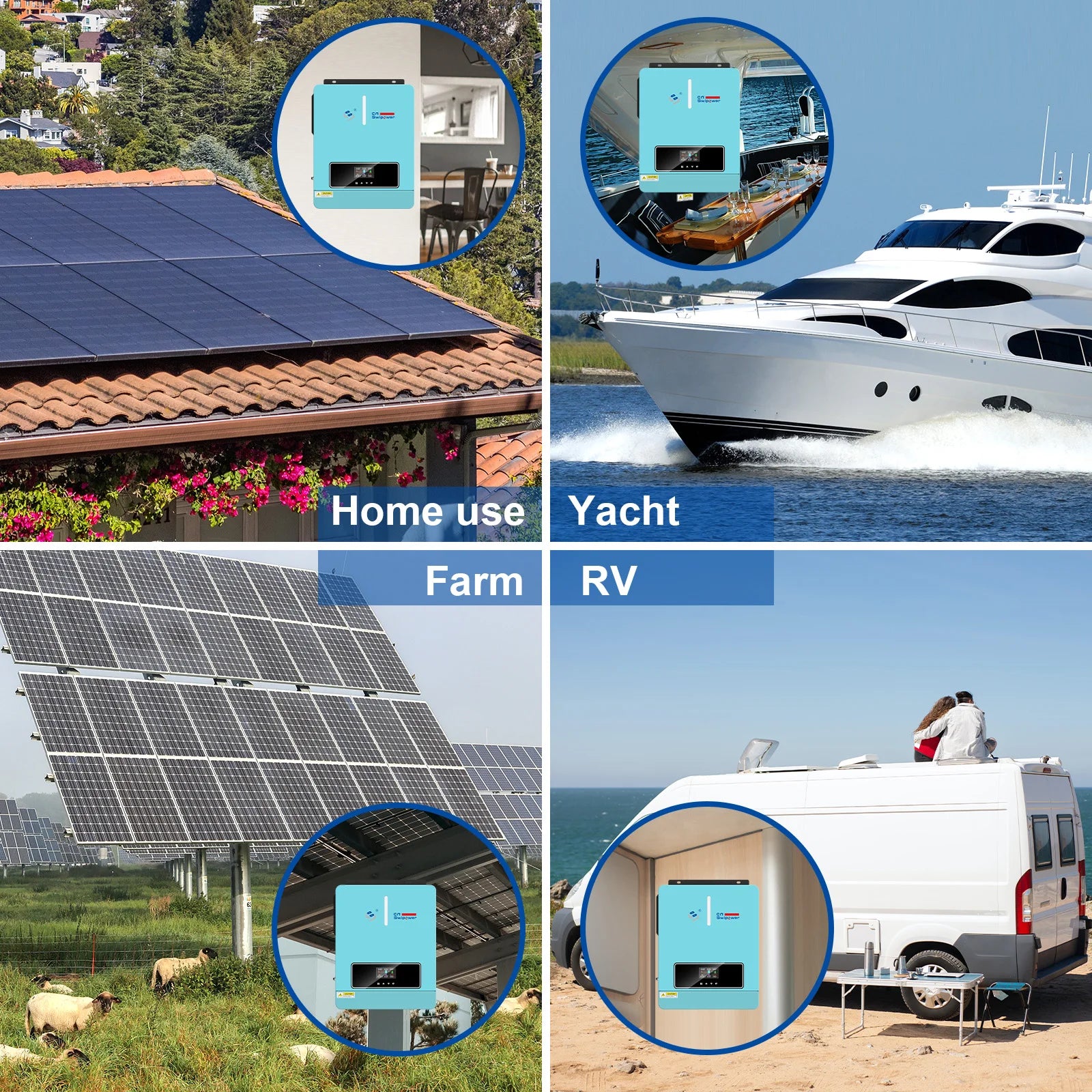 SWIPOWER 4000VA 3600W Hybrid Solar Inverter 120A MPPT Charger 24VDC to 120VAC PV（60~450VDC）