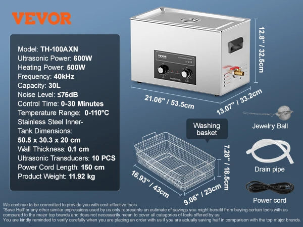 SucceBuy 15L 30L Knob Ultrasonic Cleaner with Heater & Timer for Lab Tools Metal Parts Carburetor Brass Auto Parts Engine Parts