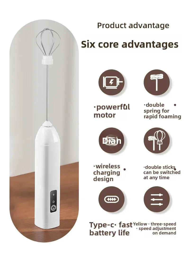 TINSOL USB Rechargeable Handheld Milk Frother, 3-Speed Coffee Milk Frother, Electric Mixer, Stainless Steel Cream Whisk