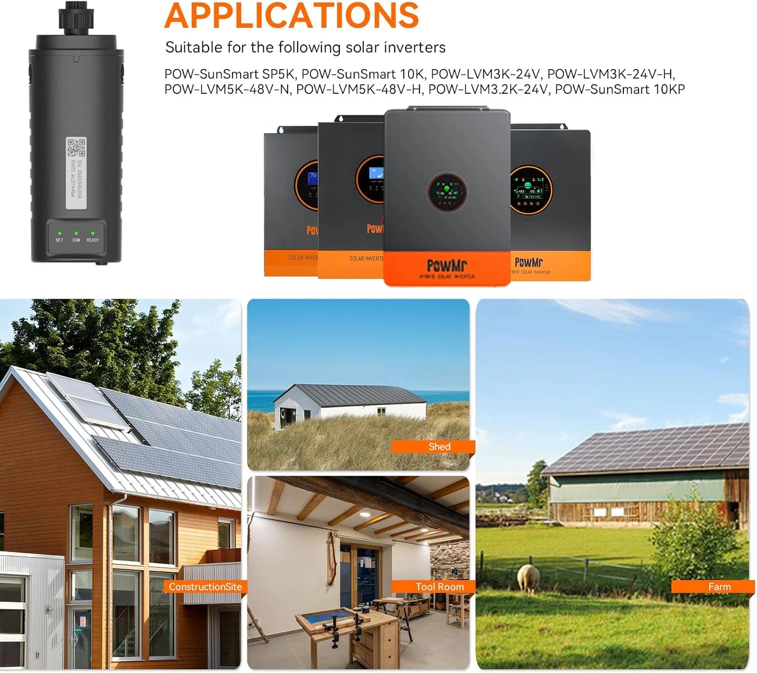 PowMr Hybrid Solar Inverters WIFI Module for POW-SunSmart SP5K/5.2K/10K/10KP/6.5KP/12KPL3 and POW-LVM3K/3.2K/5K