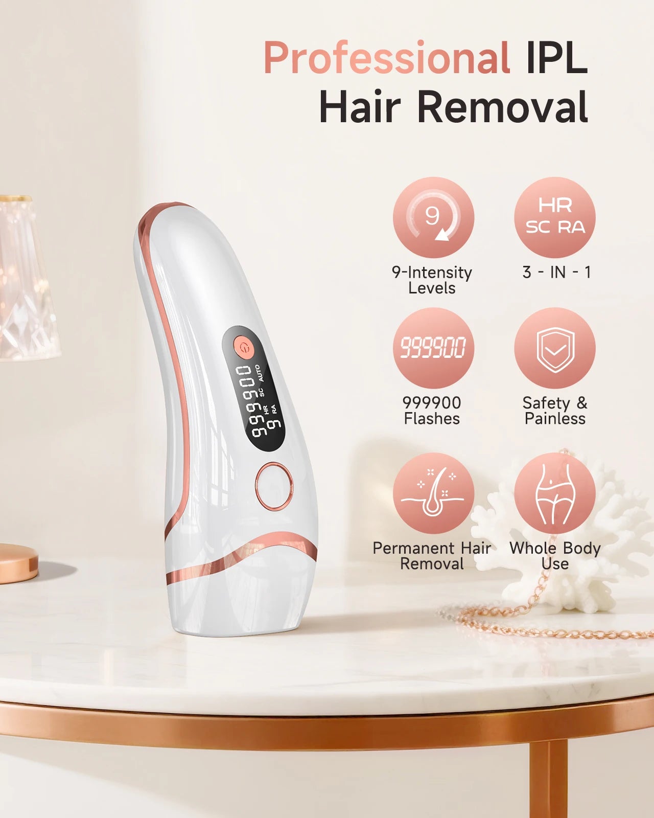 Unlimited Flashes IPL Hair Removal 9 Energy Levels Epiladora Laser with Acne Treatment for Women’s Body and Bikini Line Home Use