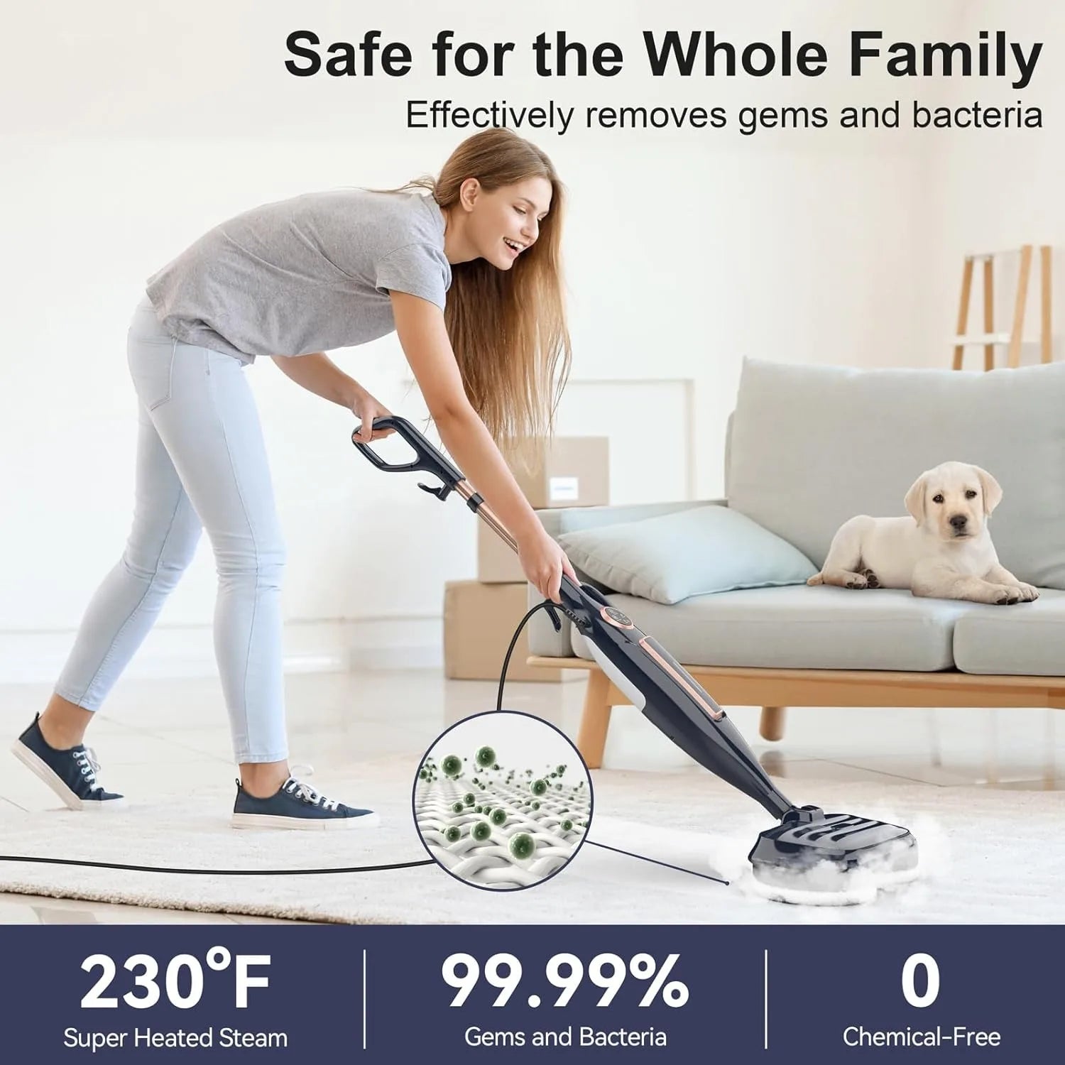 DEVOAC VM6 Steam Mop Cleaner with Rotating Mop Pad 10 in 1 Lightweight Spin Mop 1300W Powerful Floor Steamer for Home Hardwood