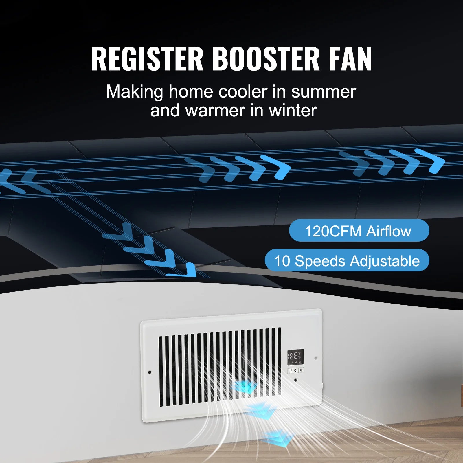 SucceBuy Register Booster Fan Quiet Vent Booster Fan with Remote Control Thermostat Control for Heating Cooling Smart Vent White