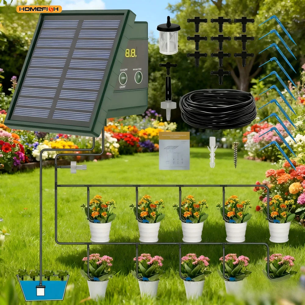 1PC DIY Solar Powered Automatic Drip Irrigation System Auto Self Watering Kit for Raised Beds Greenhouses Vegetable Gardens Balc