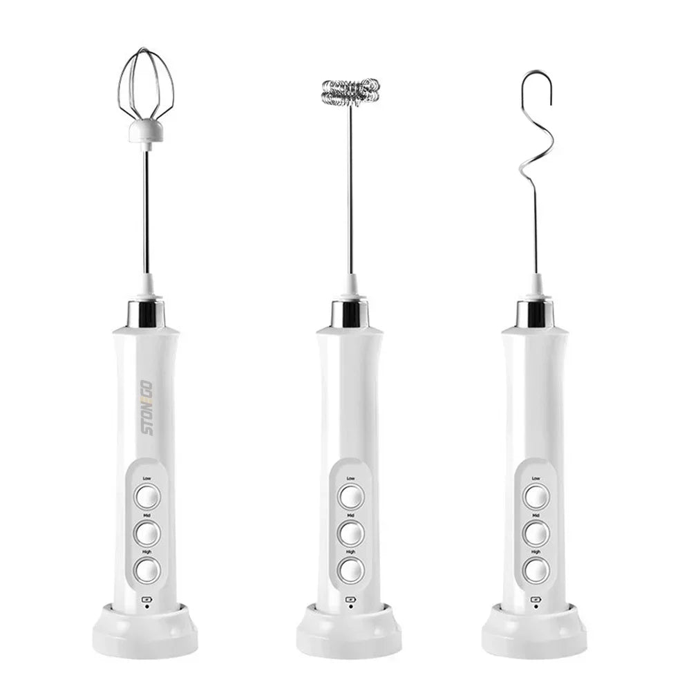 USB Rechargeable Milk Frother Mini Handheld Electric Foam Maker 3 Speed Stainless Steel Whisks for Latte Coffee Cappuccino Hot Chocolate Egg Beater Drink Mixer Blender Kitchen Gadgets Tools Portable Cordless