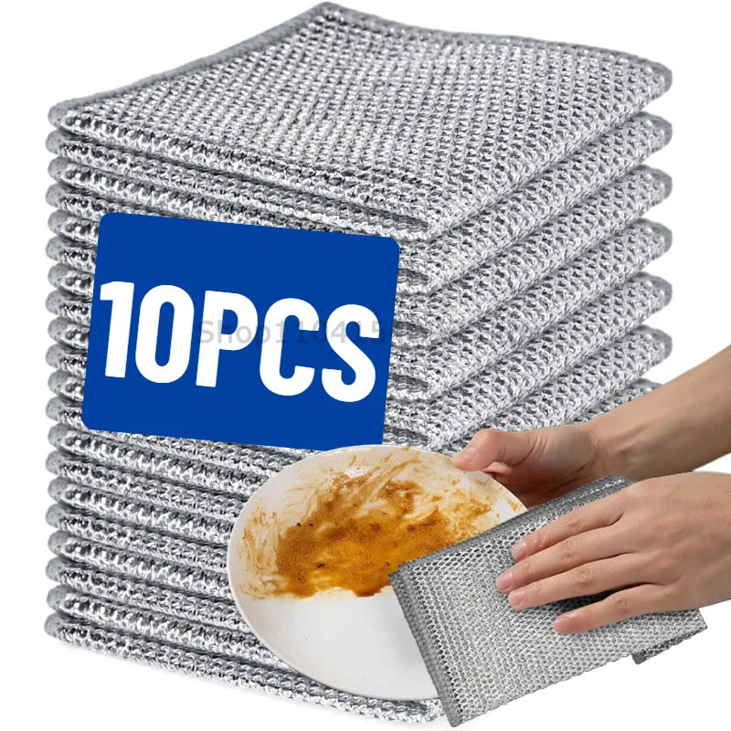 Wholesale Metal Steel Wire Rags Cloth Home Kitchen Pot Pan Dishwashing Double-sided Dishcloth Cleaning Cloths Towel Scrubber Rag