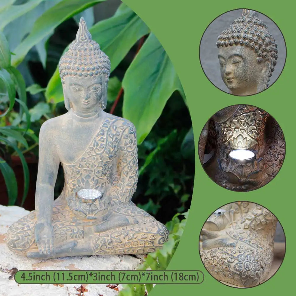 Solar Meditating Buddha Statue Garden Decoration Outdoor Lights Waterproof Zen Garden Figurines Home Patio Lawn Yard Ornaments