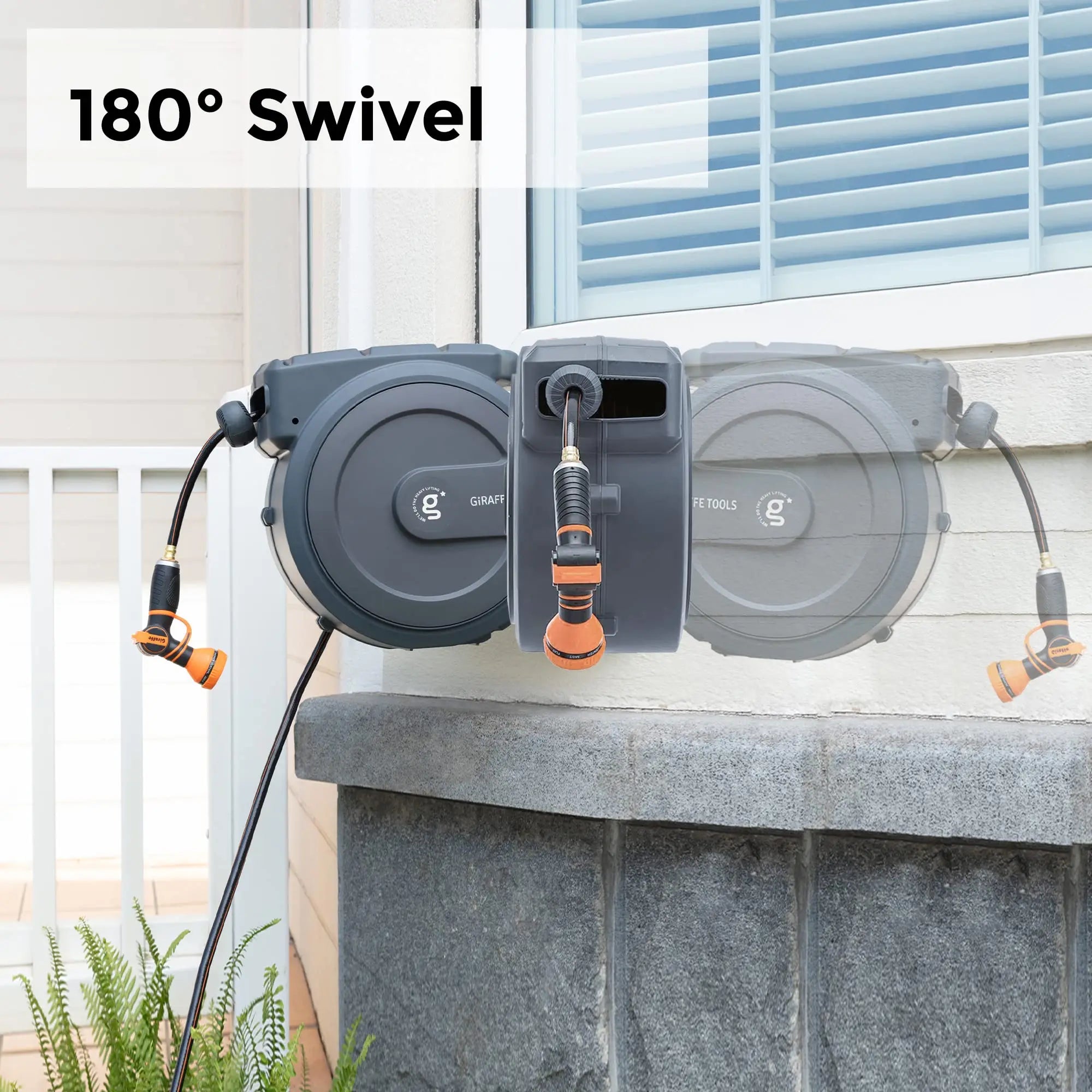Giraffe Tools AW40 Retractable Hose Reel 5/8" x 90 ft Wall Mounted Garden Hose Reel Heavy Duty, Automatic Rewind