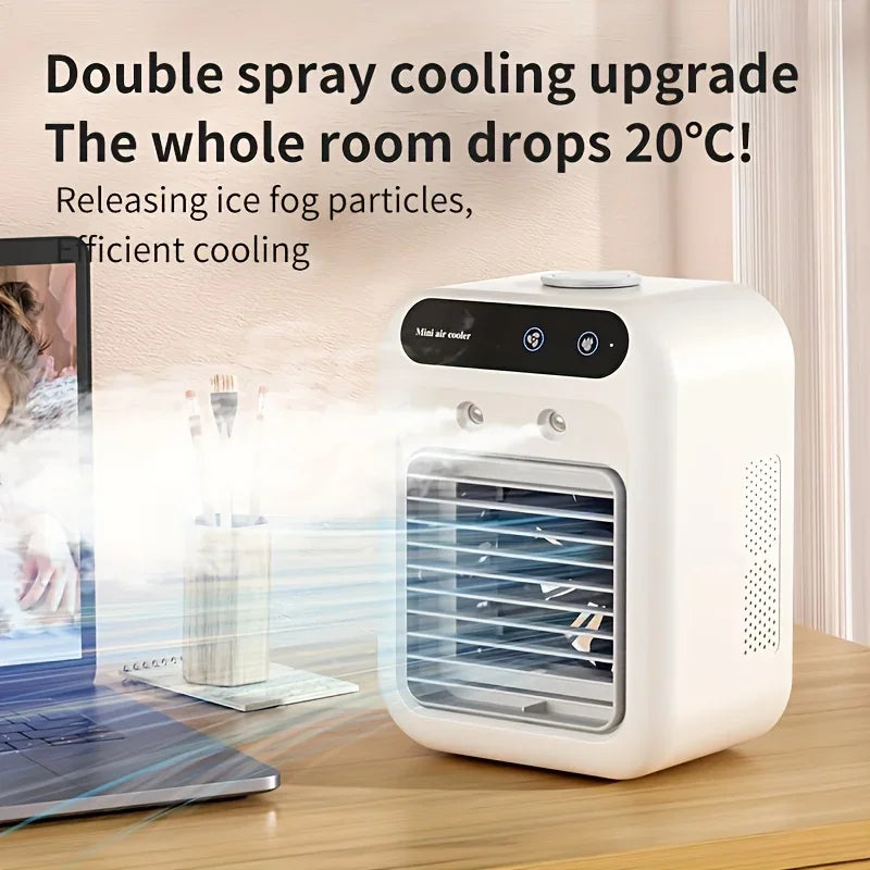 Portable Mini Desktop Air Cooler USB Rechargeable Personal Air Conditioner Fan Quiet Humidifying Mist Cooling For Home Office