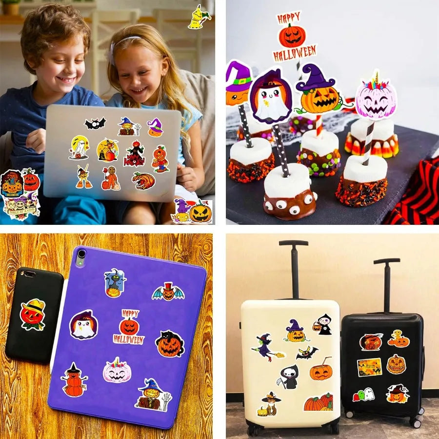 100Pcs Halloween Pumpkin Theme Stickers Bulk Vinyl Waterproof Halloween Holiday Party Decorations for Teens Adults Perfect for