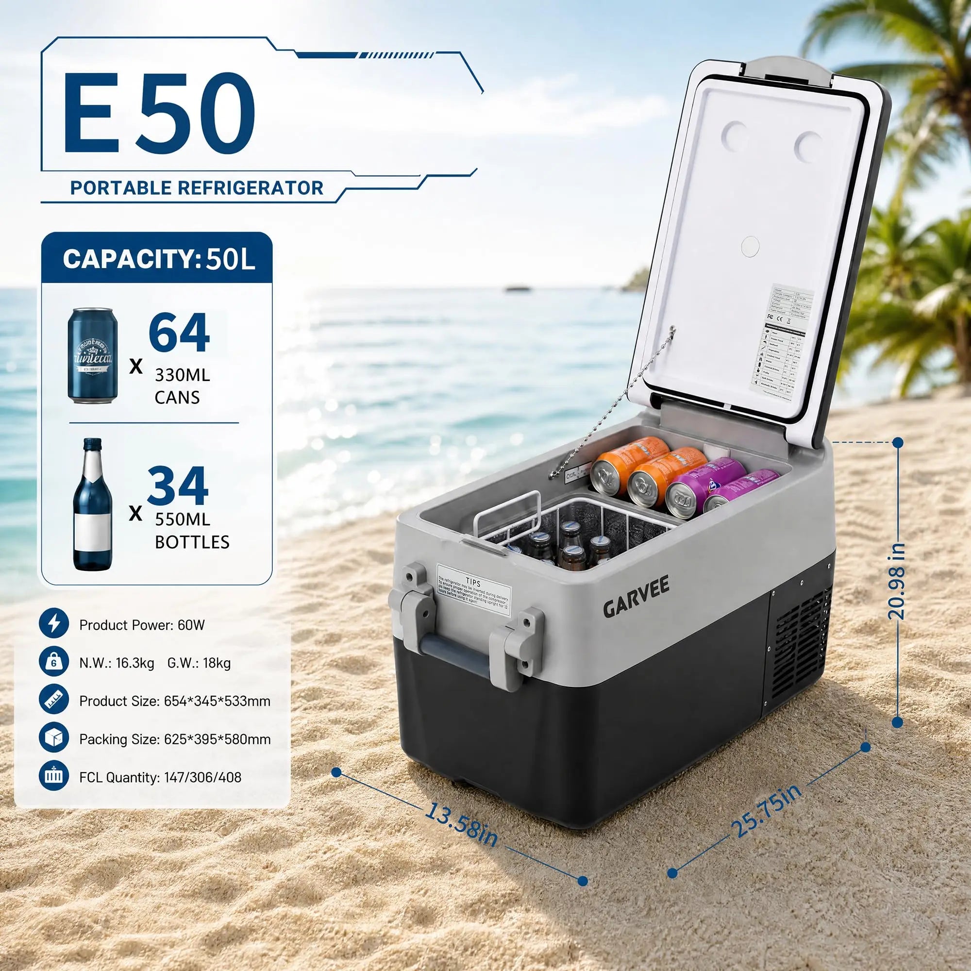 Portable Car Refrigerator 53QT Dual Zone 12V Fridge Freezer With App Control 12/24V DC And 110-240V AC Portable Cooler For Camping Fishing Travel And Home Use