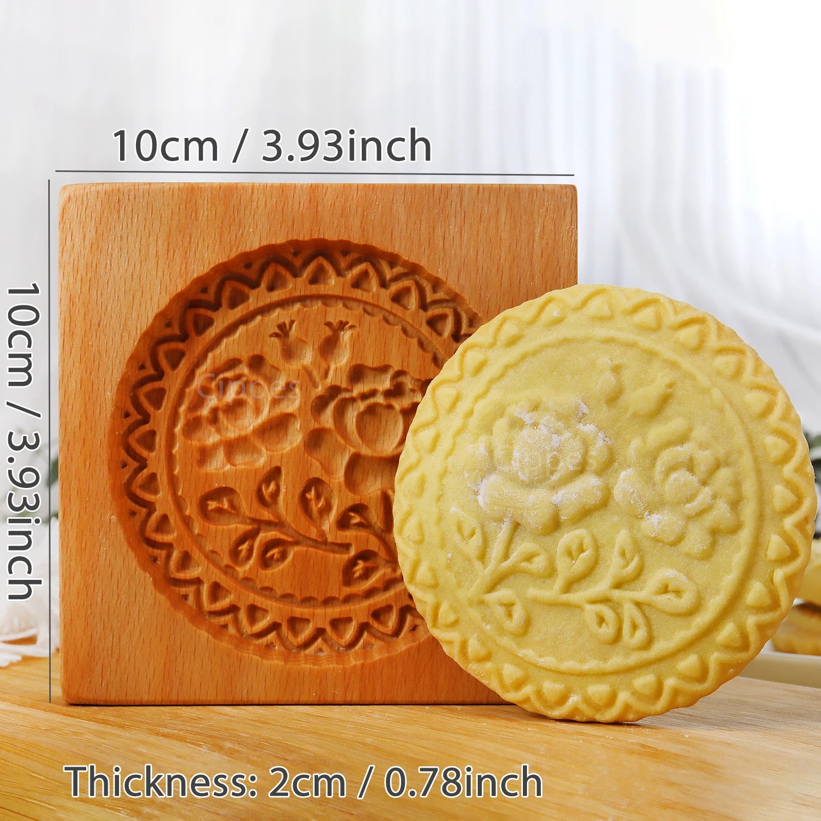 1PC Wood Cookie Mold with Flower Patterns, Christmas 3D DIY Carved Embossed Cookie Cutter Moulds for Baking, Fondant Biscuit