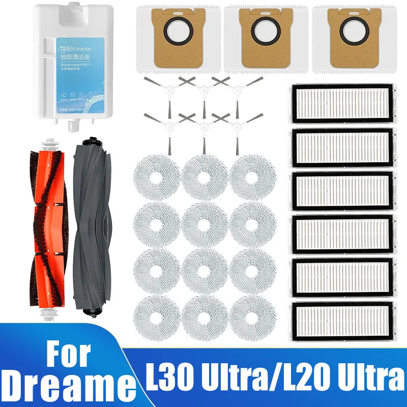 For Dreame Bot L30 Ultra L20 Ultra Robot Vacuum Spare Parts, Main Side Brush Hepa Filter Mop Cloth Dust Bag Accessories