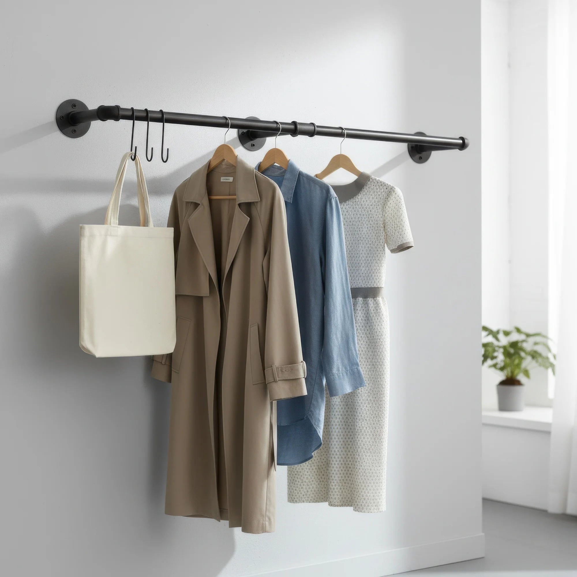 Industrial Pipe Clothes Rack, Heavy Duty Detachable Iron Garment Rack Wall Mounted, Rustic Saving Space Clothes Bar Hanging Rod