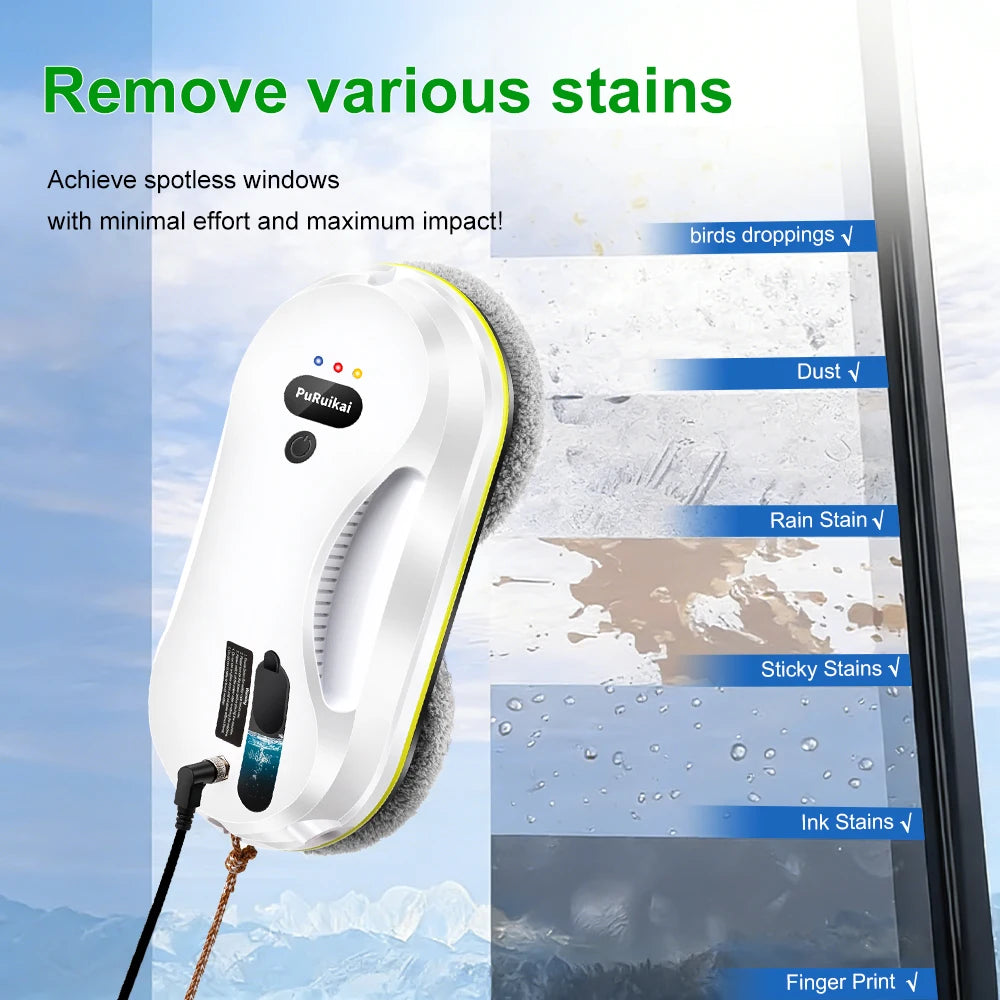 PuRuiKai Household Window Automatic Water Spray Cleaning Robot,With Intelligent Edge Detection System,Robot Glass Cleaner
