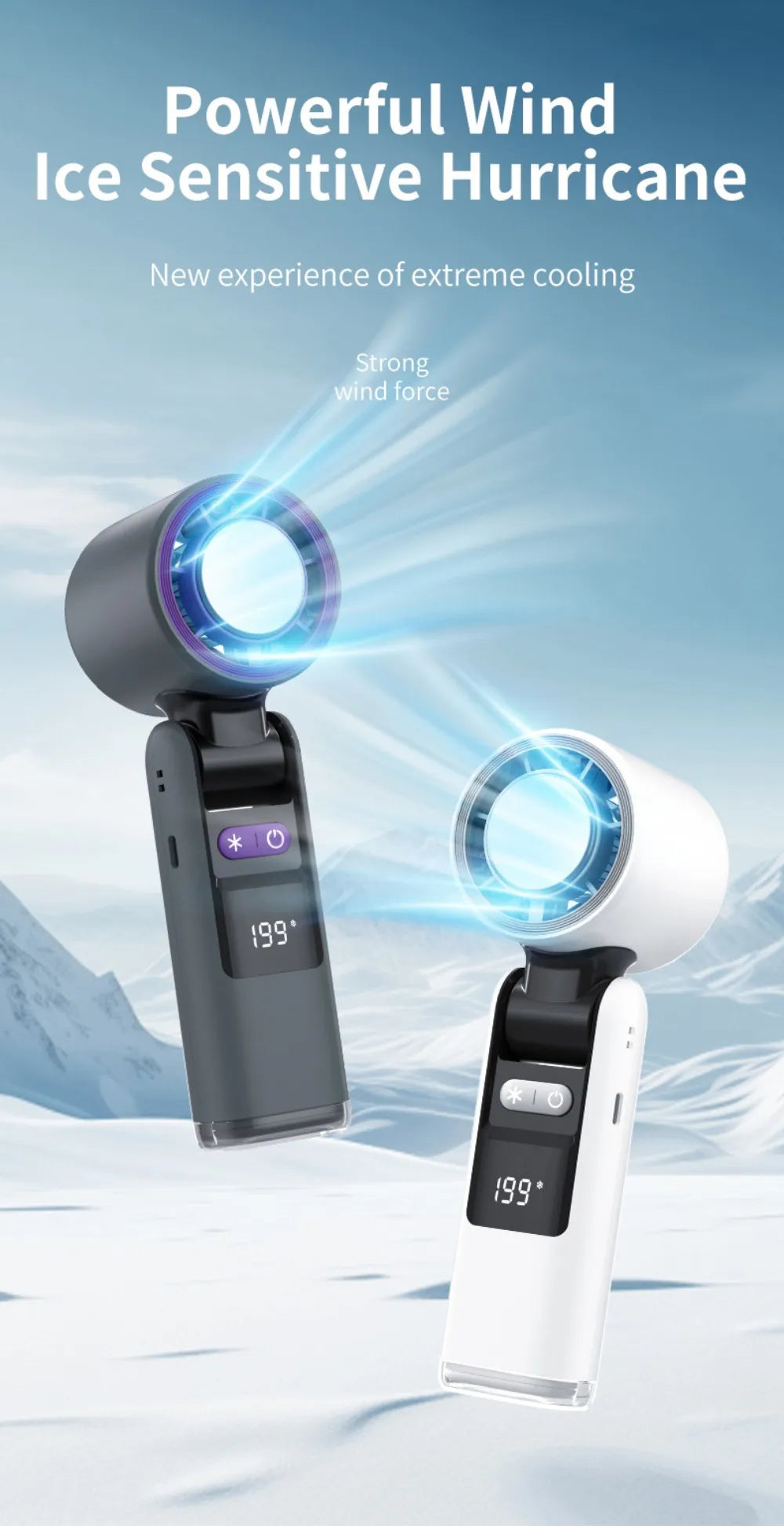 Portable Handheld fan Strong Wind 199 Gear Wind speed LED Digital Display Adjustable Turbo Portable Outdoor Handheld 4000mAh