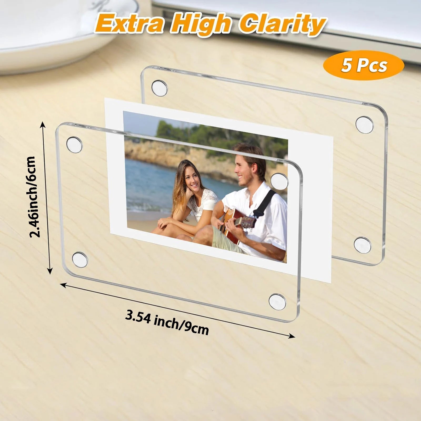 5 Packs Acrylic Fridge Magnetic Instax Frame, 2.46x3.54 Inch Magnet Frame for Refrigerator, Double Sided Mini Picture Frames