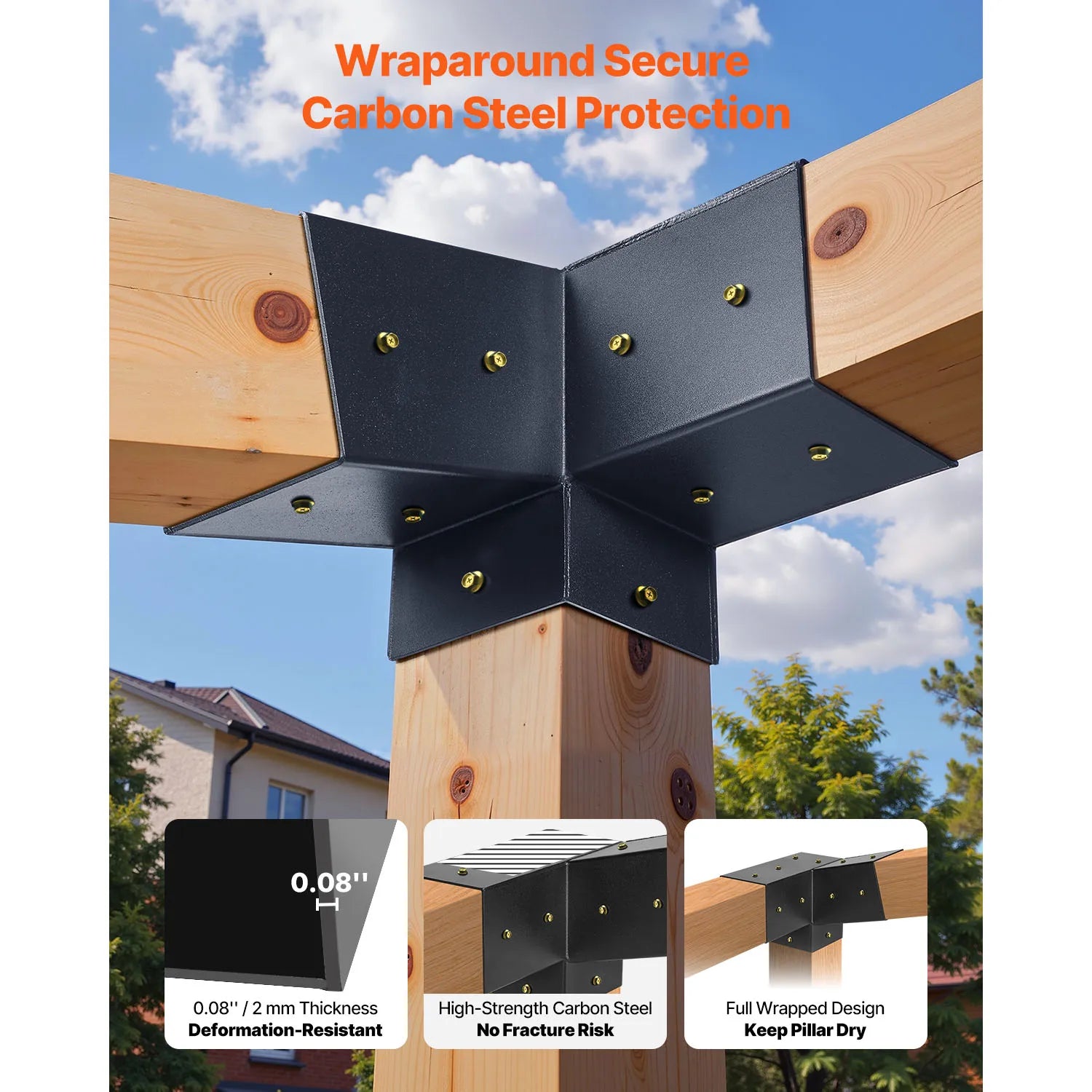 SucceBuy Pergola Kit 4x4 Inch 3-Way Slanted Bracket for 3.5x3.5 Inch Wood Beams, Carbon Steel Pergola Bracket for Gazebos Sheds