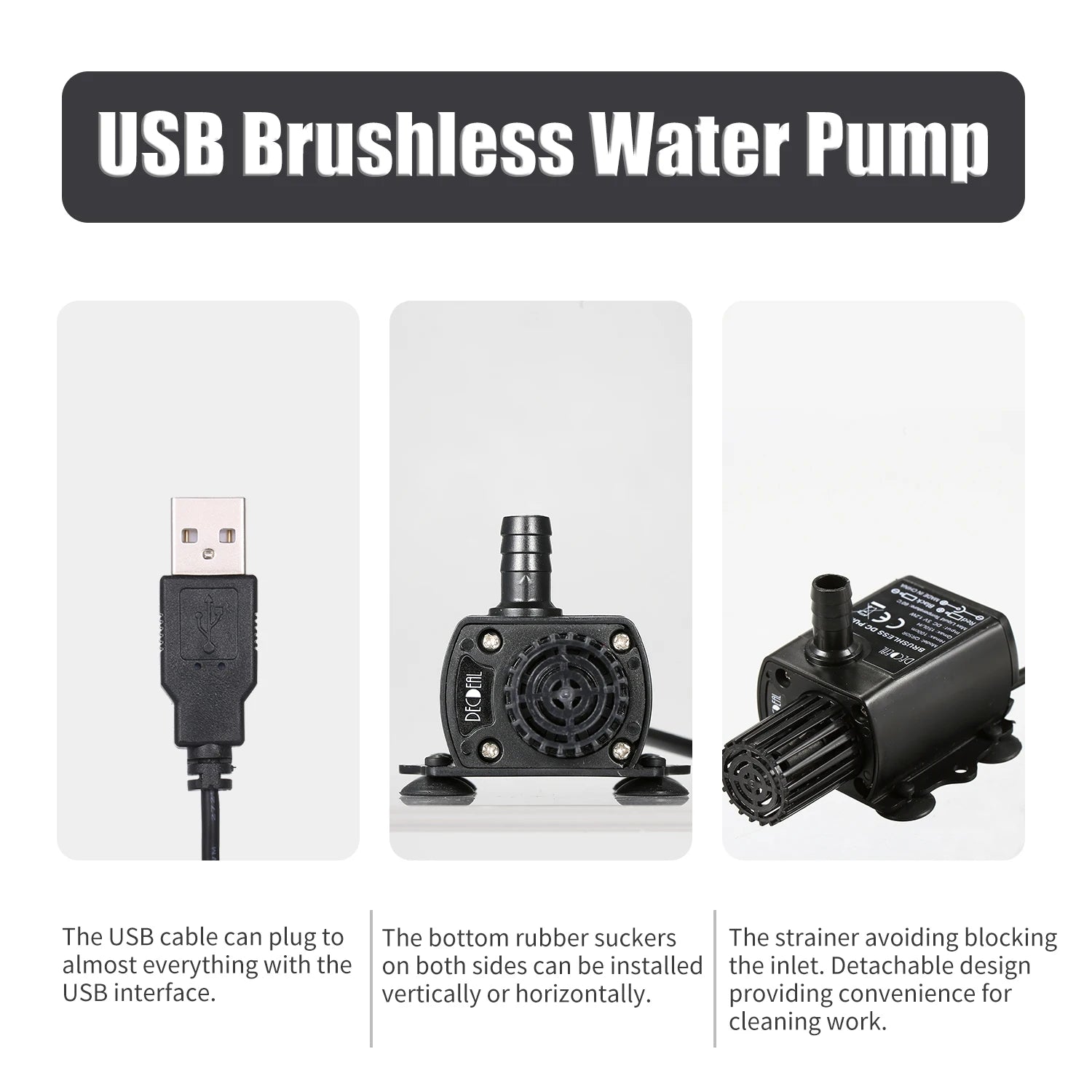 DECDEAL USB Water Pump with Strainer Ultra-quiet Mini DC5V Micro Brushless Water Oil Pump Waterproof Submersible Fountain Pump