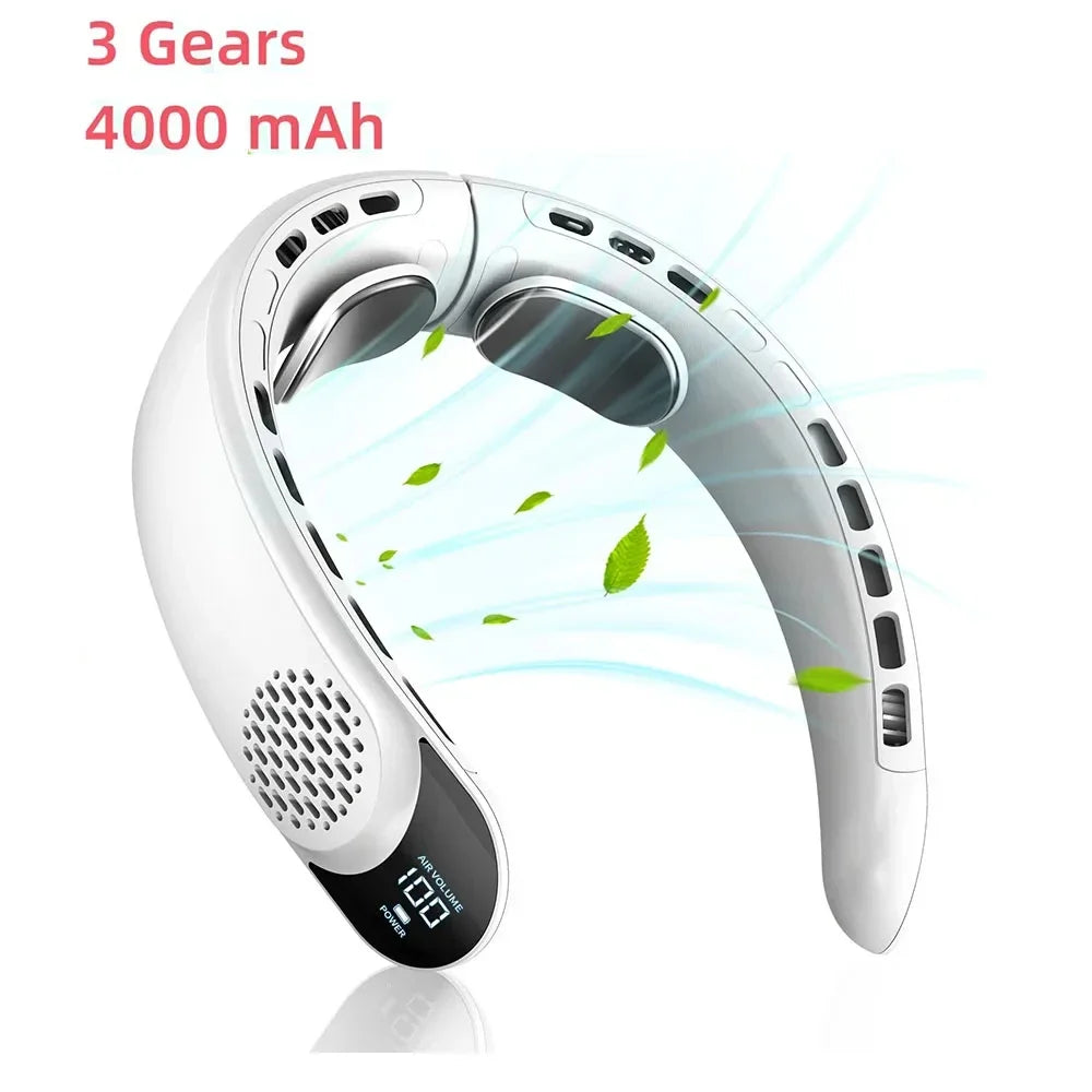 Portable Neck Fan 4 Turbo Neck Fan 4000mAh Battery Operated USB Rechargeable Personal Fan, 3 Speeds, 360° Cooling Air Fan