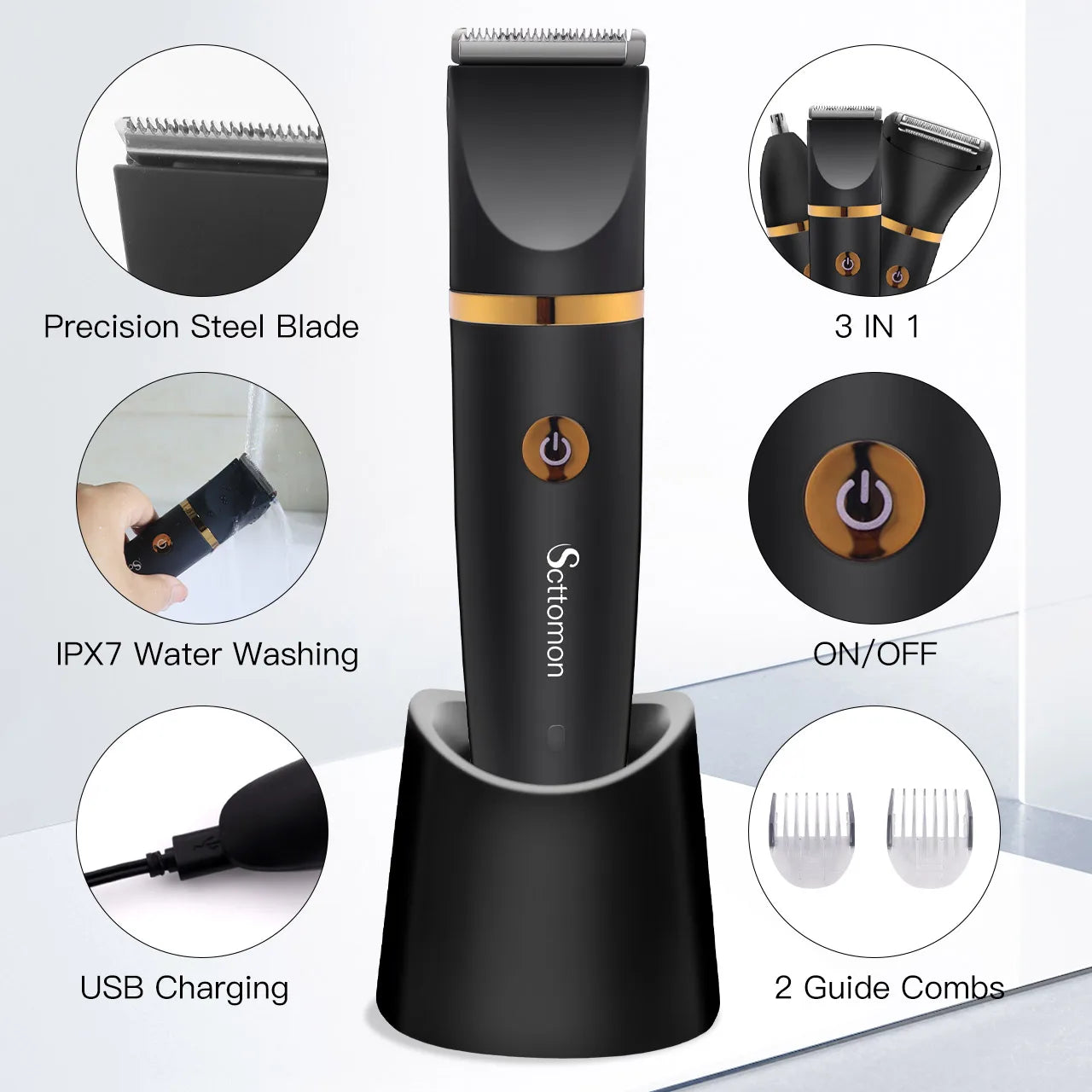 SCTTOMON Electric Hair Remover for Men 3-in-1 Multi-Functional Home Use Full Body Washable Nasal Hair Trimmer Kit